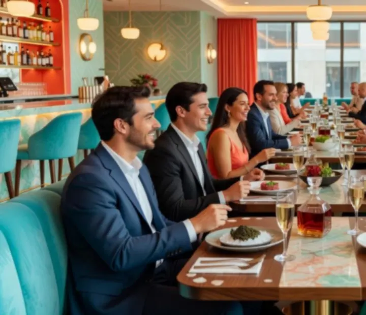 Stylově nasvícená moderní restaurace během večerní oslavy