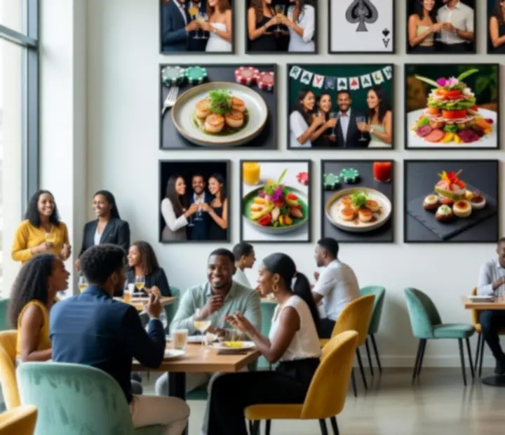 Koláž z oslav a společenských událostí v moderní restauraci