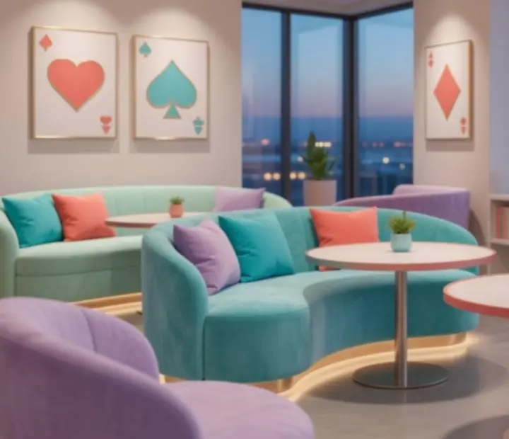 Lounge zóna restaurace s přátelskou pokerovou atmosférou bez finančních sázek